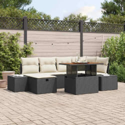 vidaXL Ensemble de Canapé de Jardin de 7 Pièces avec Coussins Noir Poly Rattan