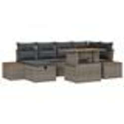 vidaXL Ensemble de canapé de jardin de 7 pièces avec coussins gris en poly rattan
