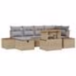 vidaXL Ensemble de Canapé de Jardin 7 Pièces avec Coussins Beige Rattan Poly