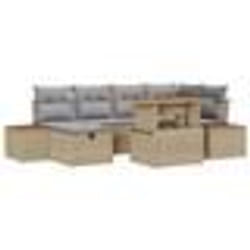 vidaXL Ensemble de Canapé de Jardin 7 Pièces avec Coussins Beige Rattan Poly