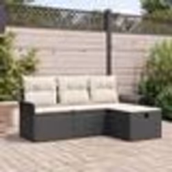 Ensemble de Canapés de Jardin 4 Pièces avec Coussins en Rattan Poly Noir