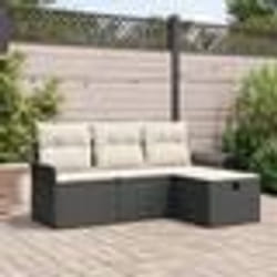 Ensemble de Canapés de Jardin 4 Pièces avec Coussins en Rattan Poly Noir