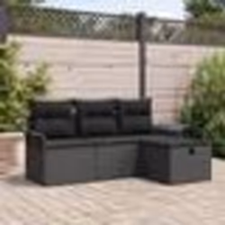 Ensemble de canapé de jardin de 4 pièces avec coussins en poly rotin noir
