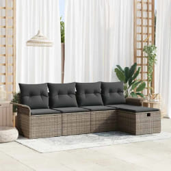 vidaXL Ensemble de canapé de jardin avec coussin 5 pcs Gris Poly rotin