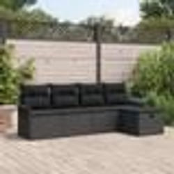 Ensemble de canapés de jardin 5 pièces avec coussins en poly rattan noir