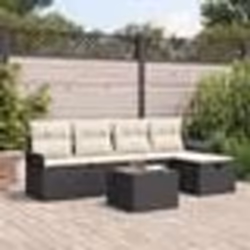 Set de canapé de jardin 6 pièces avec coussins noir poly rotin