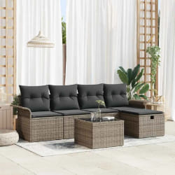 vidaXL Ensemble de canapé de jardin avec coussin 6 pcs Gris Poly rotin
