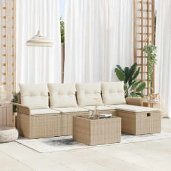 Ensemble de canapé de jardin de 6 pièces avec coussins Beige Poly Rotin