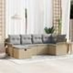 Ensemble de canapés de jardin 6 pièces avec coussins beige poly rattan