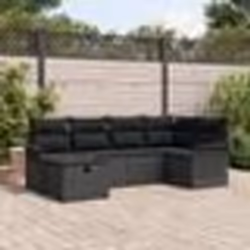 Ensemble de Canapé de Jardin 6 Pièces avec Coussins en Poly Rattan Noir