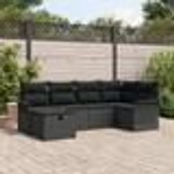 Ensemble de Canapé de Jardin 6 Pièces avec Coussins en Poly Rattan Noir