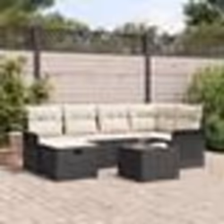 Ensemble de 7 pièces de canapés de jardin avec coussins en poly rotin noir