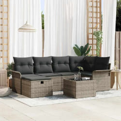 vidaXL Ensemble de canapé de jardin avec coussin 7 pcs Gris Poly rotin