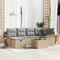 vidaXL Ensemble de canapé de jardin 7 pcs Beige Poly rotin