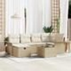 Ensemble de canapé de jardin 7 pièces avec coussins en poly rotin beige