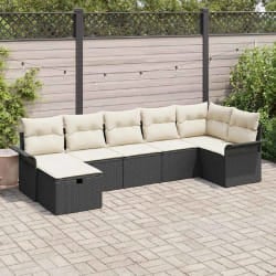 vidaXL Ensemble de canapé de jardin avec coussin 7 pcs Noir Poly rotin