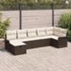 Ensemble de canapé de jardin 7 pièces avec coussins marron rotin poly