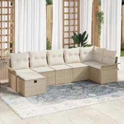 vidaXL Ensemble de canapé de jardin 7 pcs Beige Poly rotin