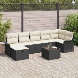 vidaXL Ensemble de canapé de jardin avec coussin 8 pcs Noir Poly rotin