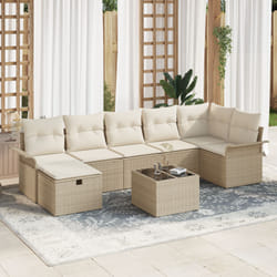 Canapés Jardin 8 Pièces avec Coussins Beige Poly Rotin