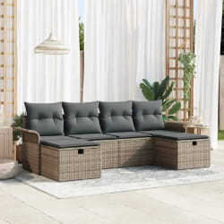 vidaXL Ensemble de canapé de jardin avec coussin 6 pcs Gris Poly rotin