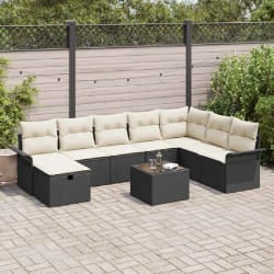 vidaXL Ensemble de canapé de jardin avec coussin 9 pcs Noir Poly rotin