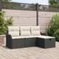 Ensemble 4 Pièces Canapé Jardin avec Coussins Noir en Rotin Poly
