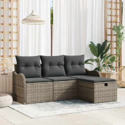 vidaXL Ensemble de canapé de jardin avec coussin 4 pcs Gris Poly rotin