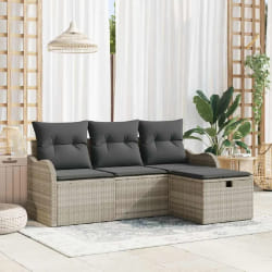vidaXL Ensemble de canapé de jardin 4 pcs Gris clair Poly rotin