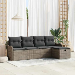 vidaXL Ensemble de canapé de jardin avec coussin 5 pcs Gris Poly rotin