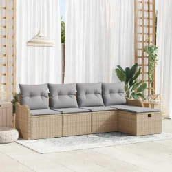 vidaXL Ensemble de canapé de jardin 5 pcs Beige Poly rotin