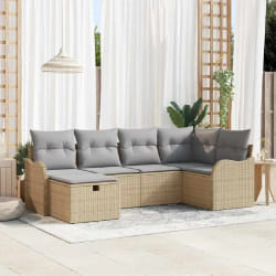 vidaXL Ensemble Canapé Jardin 6 Pièces avec Coussins Beige Rattan Poly
