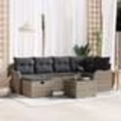 Ensemble de Canapé de Jardin de 7 Pièces avec Coussins Gris Poly Rotin
