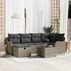 Ensemble de Canapé de Jardin de 7 Pièces avec Coussins Gris Poly Rotin