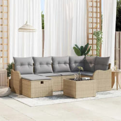 Canapés de Jardin de 7 Pièces avec Coussins Beige en Rattan Poly