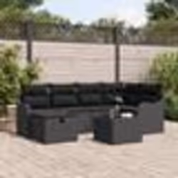 Ensemble de canapé de jardin 7 pièces avec coussins en poly rotin noir