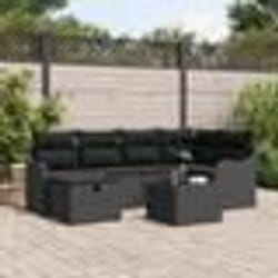 Ensemble de canapé de jardin 7 pièces avec coussins en poly rotin noir