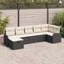 Ensemble de Canapé de Jardin 7 Pièces avec Coussins Noir Poly Rattan