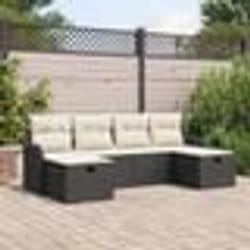 Ensemble de canapé de jardin de 6 pièces vidaXL avec coussins en rotin noir