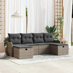 Ensemble de canapé de jardin 6 pièces avec coussins gris en polyrotin