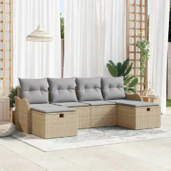Ensemble de canapés de jardin 6 pièces avec coussins Beige Poly Rotin