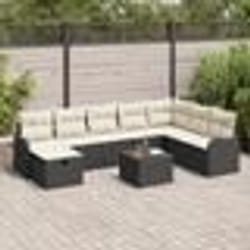vidaXL Canapé de Jardin 9 Pièces avec Coussins en Rattan Noir