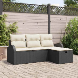 vidaXL Ensemble de canapé de jardin avec coussin 4 pcs Noir Poly rotin