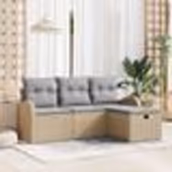 Ensemble de Canapé de Jardin 4 Pièces avec Coussins Beige Ratan Poly