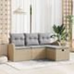 Ensemble de Canapé de Jardin 4 Pièces avec Coussins Beige Ratan Poly