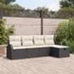 Ensemble de canapé de jardin 5 pièces avec coussins en poly rattan noir