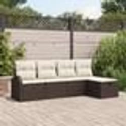 Ensemble de canapé de jardin 5 pièces vidaXL avec coussins Marron Poly Rotin