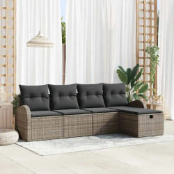 vidaXL Ensemble de canapé de jardin avec coussin 5 pcs Gris Poly rotin