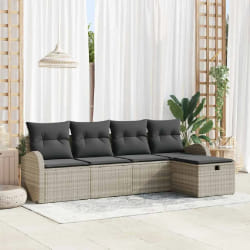 vidaXL Ensemble de canapé de jardin 5 pcs Gris clair Poly rotin