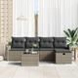 Ensemble de canapés de jardin de 6 pièces avec coussins Gris Poly Rattan